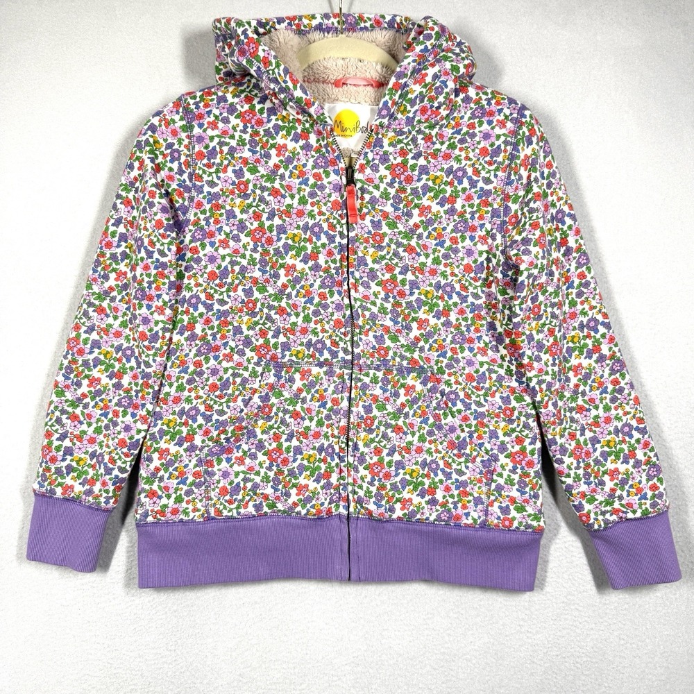 Mini Boden Jacket Girls 11 12 Floral Borg Sherpa Lined Full Zip Hoodie Cottage